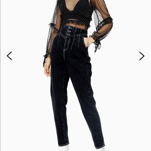 Topshop washed black corset mom tapered jeans